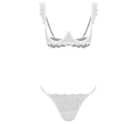 Eandarui Women Lingerie Set Two Piece Lace Underwire Bralette Bra and Panty Set Sleepwear Nightwear White L