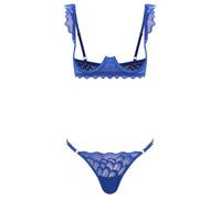 Eandarui Women Lingerie Set Two Piece Lace Underwire Bralette Bra and Panty Set Sleepwear Nightwear Royal Blue L