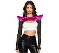 Eandarui Women Metallic Shiny Open Front Crop Top Masquerade Party Props Singer Bar Shawl Shoulder Wrap Hot Pink L