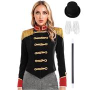 Eandarui Womens Circus Jacket Coat Adult Magic Show Outerwear Party Cosplay Costume With Accessories Set Black L