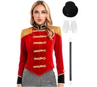 Eandarui Womens Circus Jacket Coat Adult Magic Show Outerwear Party Cosplay Costume With Accessories Set Red M