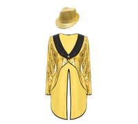 Eandarui Women's Circus Ringmaster Jacket Shiny Sparkling Sequin Showman Tailcoat Costume Gold 3XL
