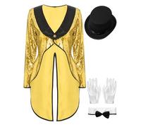 Eandarui Women's Circus Ringmaster Jacket Shiny Sparkling Sequin Showman Tailcoat Costume Gold L