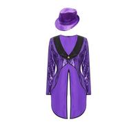 Eandarui Women's Circus Ringmaster Jacket Shiny Sparkling Sequin Showman Tailcoat Costume Purple 3XL
