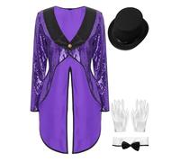 Eandarui Women's Circus Ringmaster Jacket Shiny Sparkling Sequin Showman Tailcoat Costume Purple L