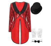 Eandarui Women's Circus Ringmaster Jacket Shiny Sparkling Sequin Showman Tailcoat Costume Red 3XL