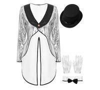 Eandarui Women's Circus Ringmaster Jacket Shiny Sparkling Sequin Showman Tailcoat Costume Silver S