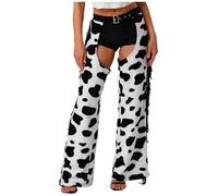 Eandarui Womens Cowboy Chaps Cow Print Trousers Costume Halloween 60s 70s Outfit Hippie Western Cosplay Outfits Black White M