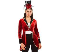 Eandarui Women's Ringmaster Circus Tailcoat Jacket Velvet Victorian Coat Steampunk Blazer Party Outfits Red XL