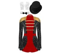 Eandarui Womens Sequin Leotard Circus Halloween Cosplay Costume Adults Ravishing Ringmaster Costume Set Black 3XL