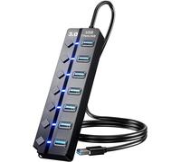 Eanetf USB 3.0 Hub, 7-Port with Individual On/Off Switches & LED Indicators, 5Gbps High-Speed Data Hub for Laptop, PC, MacBook, Surface Pro, PS5, HDD, Flash Drive (4ft Cable)