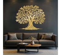 EANHIPE Tree of Life Metal Wall Art, Large Tree Metal Wall Decor, Leaves Wall Mount, Forest Themed Decor, House Decorations Living Room, Nature Lover Gift (Gold, 19"x17"/47x43cm)