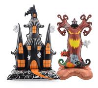 Eanjia Halloween Standing Balloons 4ft | Pack of 2 - Large Ghost Castle & Spooky Tree Self-standing Thick Foil Balloons for Halloween Party Decoration & Photo Props | Helium Free