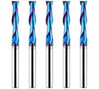 EANOSIC 5PCS Upcut Spiral Router Bit 1/4 inch Shank, 1/4 inch Cutting Diameter, Extra Long 3 inch Solid Carbide with Nano Blue Coating CNC Router Bits End Mill for Wood Cut, Carving