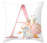 Eanpet Throw Pillow Covers Alphabet Decorative Pillow Cases ABC Letter Flowers Cushion Covers 18 x 18 Inch Square Pillow Protectors for Sofa Couch Bedroom Car Chair Home Decor (A)