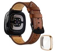 EANWireless for Fitbit Versa 4Sense 2 Bands Leather Women Men, Leather Wristband Adjustable Replacement Soft Sport Strap and TPU Slim Protective Case Compatible for Fitbit Sense 2Versa 4