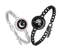 EAOYAO Long Distance Touch Bracelets, Vibration & Light up Couples Bracelets, Remote Smart Matching Bracelet for Couples Long Distance Relationship, Girlfriend Boyfriend Xmas Gifts, Black Silver