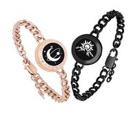 EAOYAO Long Distance Touch Bracelets,Vibration & Light up Couples Bracelets, Remote Smart Matching Couples Bracelet for Couples Long Distance Relationship Girlfriend Boyfriend Xmas Gifts Black Gold,