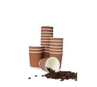 EAP 100 X 12OZ VIP Brown Ripple Wall Coffee Cups - Heavy Duty 16g - Made in UK - Kraft 3 Ply Insulated Disposable Paper Cups for Tea, Coffee, Cappuccino & Hot Drinks + 100 LIDS