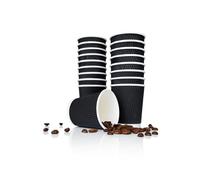 EAP 25 X 8oz Black Ripple Wall Coffee Cups - Heavy Duty 12g - Made in UK - Kraft 3 Ply Insulated Disposable Paper Cups for Tea, Coffee, Cappuccino & Hot Drinks + 25 LIDS