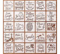 EAPIKON 25PCS Inspirational Quote Stencils for Painting, 15x15cm Reusable Letter Stencil Set with Storage Ring, Motivational Words Templates for Wood Wall Canvas Rock DIY Crafts Home Decor