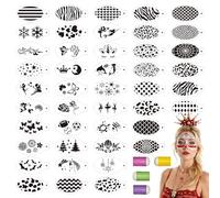 EAPIKON 44 Pieces Face Paint Stencils Kit, Reusable Face Painting Stencils with 4 Finger Sponge Daubers, Body Tattoo Painting Templates for Kids Holiday Party Halloween Makeup Festival DIY Art