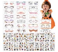 EAPIKON 44 Sheets Halloween Temporary Tattoos for Kids Adults, Cartoon Makeup Transfer Stickers of Pumpkin Ghost Witch Cat Bat, Waterproof Face Body Tattoo Decorations for Cosplay Fancy Dress
