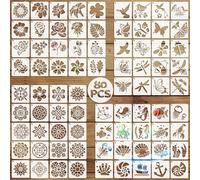 EAPIKON 80Pcs Stencils for Crafts Reusable for Painting Ocean Flowers Mandala, 3in Drawing Art Template of Floral Birds for Card Making Scrapbook Wall Decor