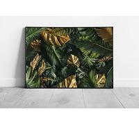 EAPoster Abstract Modern Nature Exotic Jungle Of Luxury Gold And Rich Green Tropical Leaves Wall Art Print on Paper Framed Picture print A1 Print Only (84x59cm)