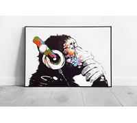 EAPoster Banksy DJ Gorilla Monkey Headphones Wall Art Print on Paper Framed Picture print Black Frame A4 (30X21cm)