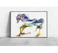 EAPoster Dancing Spring Horse Animal Art The Galloping Horse watercolour Wall Art Print Framed Picture print Black Frame A3 (42x30cm)