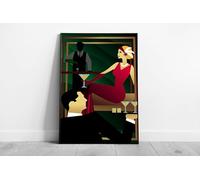 EAPoster Glamorous Art Deco Inspired 1920's Flapper Woman In Red At A Bar Digital Illustration Wall Art Print on Paper Framed Picture print A3 Print Only (42x30cm)