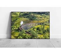 EAPoster Glenfinnan Railway Viaduct in Scotland with a steam train Ready to Hang Wall Art Print Framed Picture print Black Frame A3 (42x30cm)