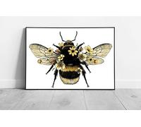 EAPoster Illustrated Detailed Fluffy Bumble Bee And Yellow Flowers Wall Art Print on Paper print A3 Print Only (42x30cm)