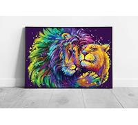 EAPoster Lion And Lioness Cuddle Embrace Digital Colourful Wildlife Wall Art Print on Paper Framed Picture print Black Frame A3 (42x30cm)
