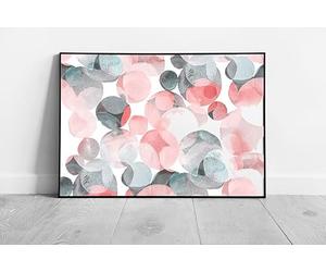 EAPoster Multicoloured Pastel Pink Grey Watercolour Polka Dot Abstract Spotted Pattern Wall Art Print on Paper Framed Picture print A2 Print Only (59x42cm)