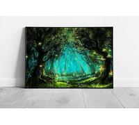 EAPoster Mystical Enchanting Magical Fantasy Fairy Forest Woodland Vast Trees Glowing Mushroom Wall Art Print on Paper Framed Picture print A4 Print Only (30X21cm)