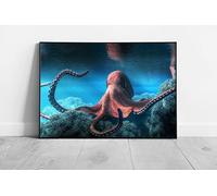 EAPoster Pink And Red Marbled Octopus Moving Amongst Brown Coral In A Shallow Ocean Sea Life Wall Art Print on Paper Framed Picture print A4 Print Only (30X21cm)