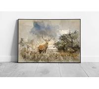 EAPoster Powerful Red Stag Male Deer Standing In The Countryside Rustic Watercolour Style Wall Art Print on Paper print A3 Print Only (42x30cm)