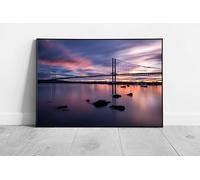 EAPoster Purple & Blue sunset over Forth Road Bridge Firth of Forth River Wall Art Print Framed Picture print A3 Print Only (42x30cm)