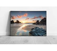 EAPoster Sunset at Porthcothan bay on the north Cornwall coast English coast Wall Art Print Framed Picture print Black Frame A3 (42x30cm)