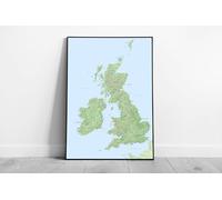 EAPoster UK map Roads Rivers Hills Cities Towns Great Britain Ready to Hang Wall Art Print Framed Picture print Brown Frame 20x16In (51x41cm)