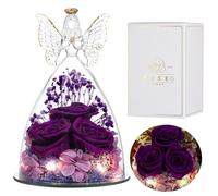 Eaprala Three Eternal Roses Gift in Glass Angel Figurines, Birthday Gifts for Women,Mom Gifts for Mothers Day, Angel Gifts for Her on Anniversary,Christmas, Valentines Day.Purple
