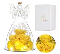 Eaprala Three Eternal Roses Gift in Glass Angel Figurines, Birthday Gifts for Women,Mom Gifts for Mothers Day, Angel Gifts for Her on Anniversary,Christmas, Valentines Day.Yellow