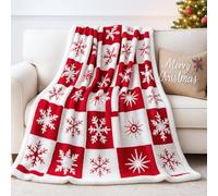 EAQ Sherpa Christmas Blanket, Fleece Blanket for Adults, Soft Thick Tleece Throw Blanket Fluffy Blanket Christmas Throw for Sofa, Bed and Couch (Snowflake Red, 130x150cm)