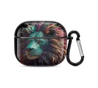 Ear Bud Case Abstract 3D Art Lion Square Earbud Case with Carabiner Clip Earphone Storage Bag for AirPod Case 3rd Generation Cover with Keychain Accessories