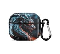 Ear Bud Case Cool Dragon Square Earbud Case with Carabiner Clip Earphone Storage Bag for AirPod Case 3rd Generation Cover with Keychain Accessories
