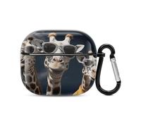 Ear Bud Case Three Giraffes Wearing Sunglasses Square Earbud Case with Carabiner Clip Earphone Storage Bag for AirPod Case 3rd Generation Cover with Keychain Accessories