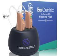 EarCentric EasyCharge Rechargeable Hearing Aids (Pair) for Seniors, Behind-The-Ear BTE Ear Aid PSAP digital Personal sound amplification products devices with Noise Cancellation (Beige)