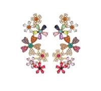 Ear Climber Earrings for One Hole,Crystal Flower EarCuff,Non Piercing Ear Cuff,Floral Clip On Earring - Wrap Around Ear Cuff,Crawler Earrings with Pink Blue Green Purple Gemstones